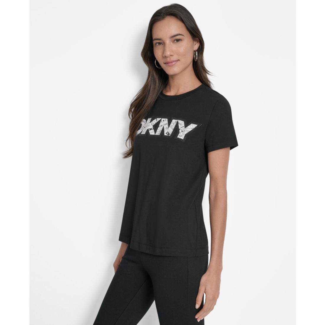 Dkny Women's Newspaper Logo Crewneck T-Shirt