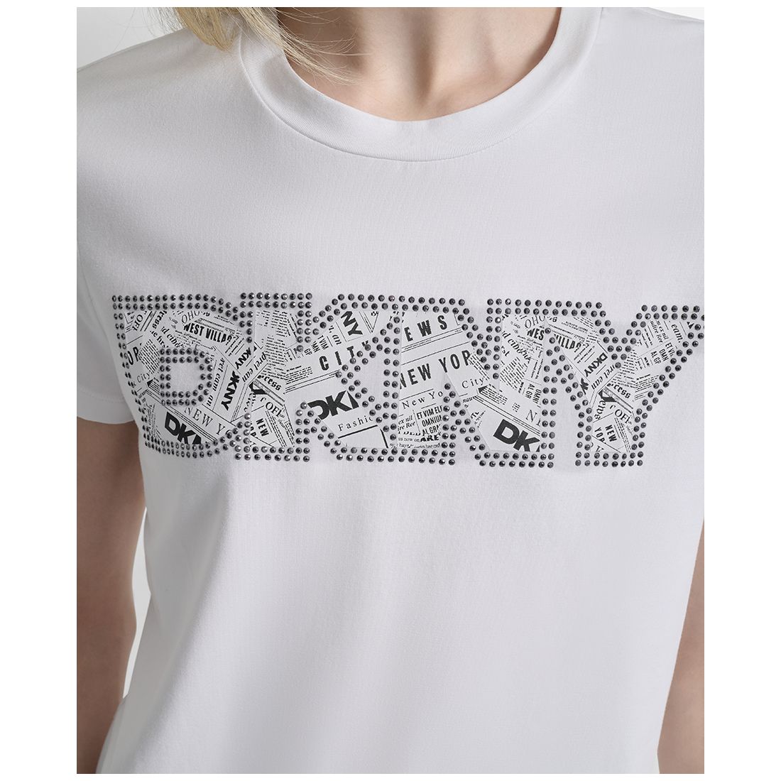 Dkny Women's Newspaper Logo Crewneck T-Shirt