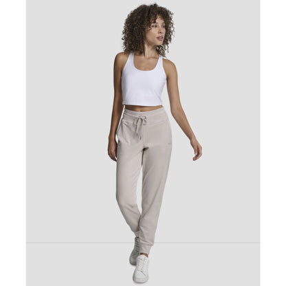 Dkny Women's Platinum Velour Rhinestone Logo Slim Fit Joggers