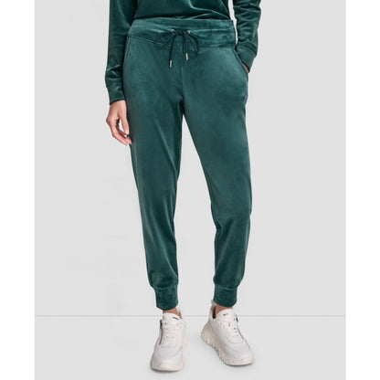 Dkny Women's Platinum Velour Rhinestone Logo Slim Fit Joggers