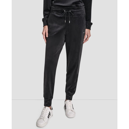 Dkny Women's Platinum Velour Rhinestone Logo Slim Fit Joggers