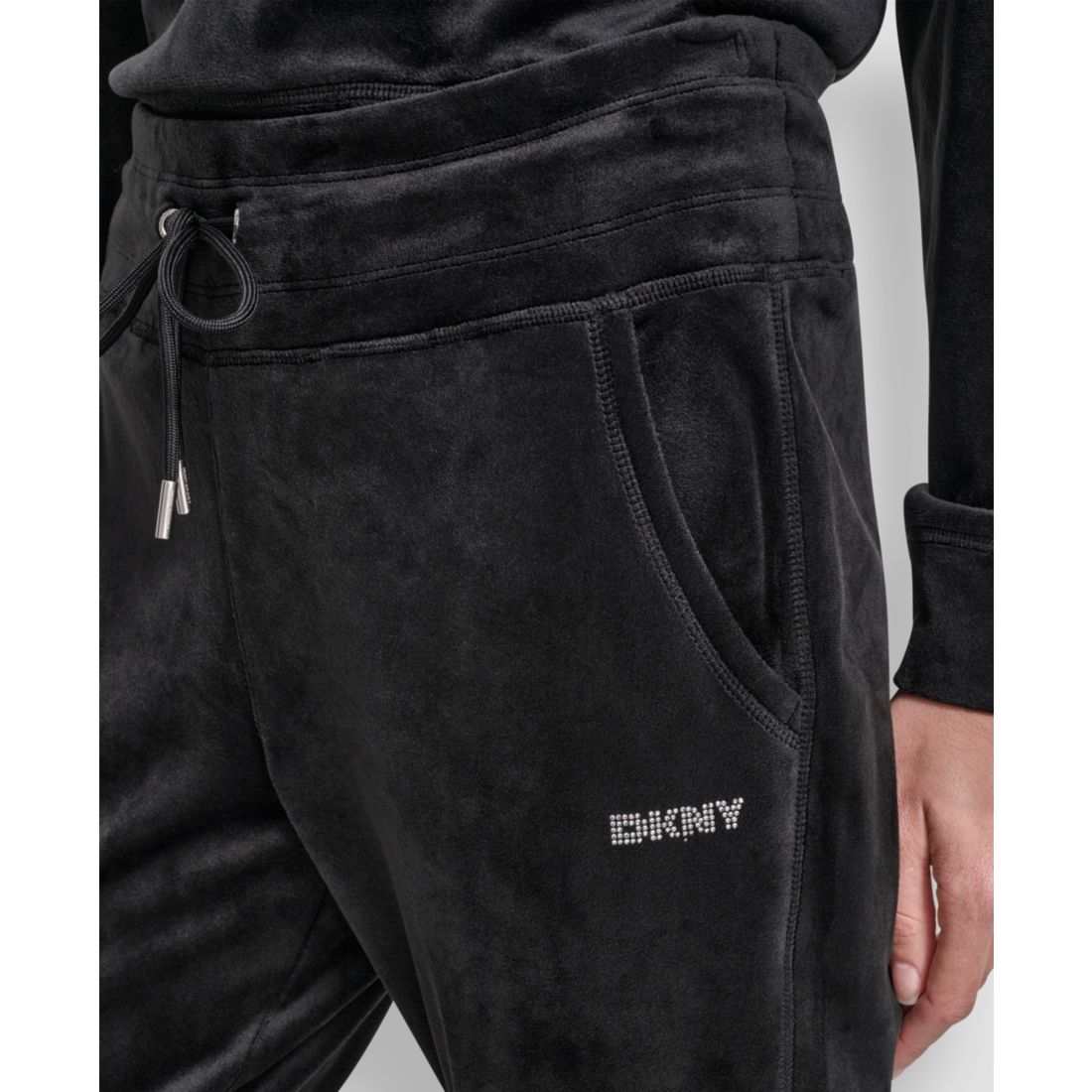 Dkny Women's Platinum Velour Rhinestone Logo Slim Fit Joggers