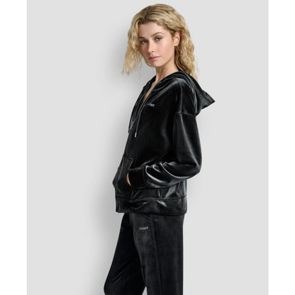 Dkny Women's Platinum Velour Rhinestone Logo Full-Zip Hoodie