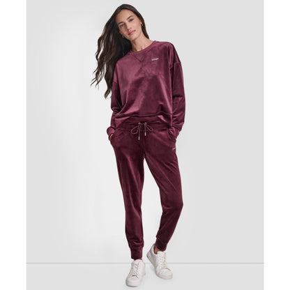 Dkny Women's Platinum Velour Rhinestone Logo Slim Fit Joggers