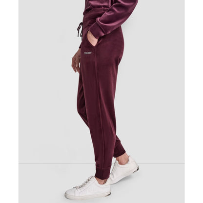 Dkny Women's Platinum Velour Rhinestone Logo Slim Fit Joggers