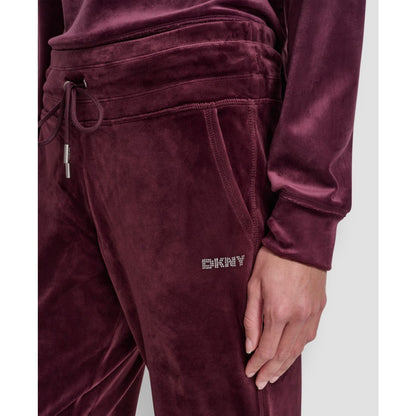 Dkny Women's Platinum Velour Rhinestone Logo Slim Fit Joggers