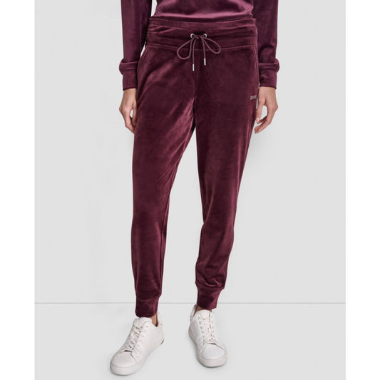 Dkny Women's Platinum Velour Rhinestone Logo Slim Fit Joggers
