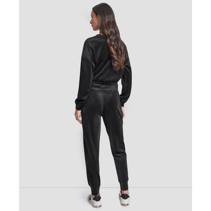 Dkny Women's Platinum Velour Rhinestone Logo Slim Fit Joggers