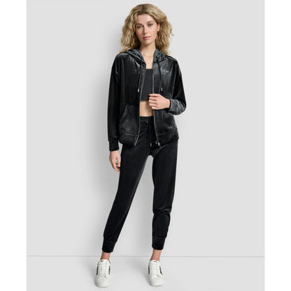 Dkny Women's Platinum Velour Rhinestone Logo Full-Zip Hoodie