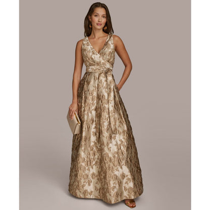 Donna Karan New York Women's Metallic-print Surplice Neck Gown