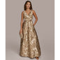 Donna Karan New York Women's Metallic-print Surplice Neck Gown