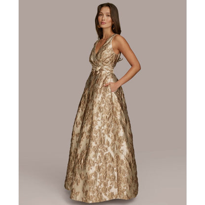 Donna Karan New York Women's Metallic-print Surplice Neck Gown