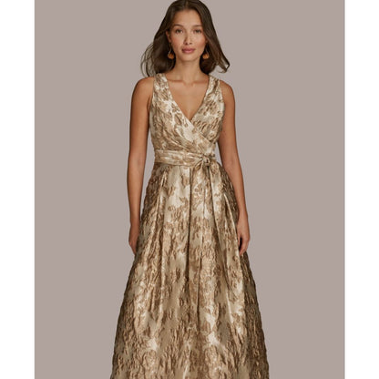 Donna Karan New York Women's Metallic-print Surplice Neck Gown