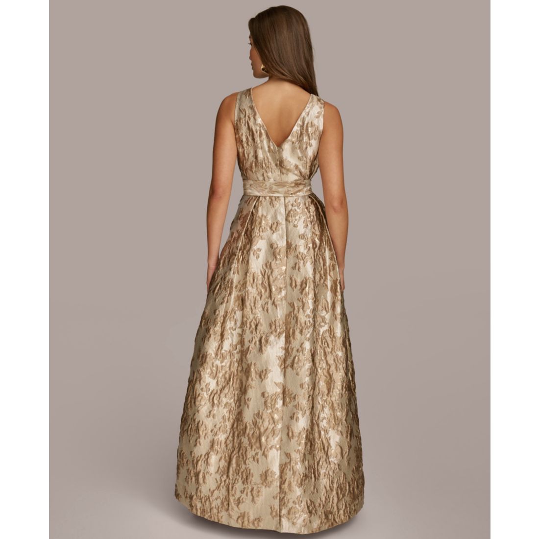 Donna Karan New York Women's Metallic-print Surplice Neck Gown