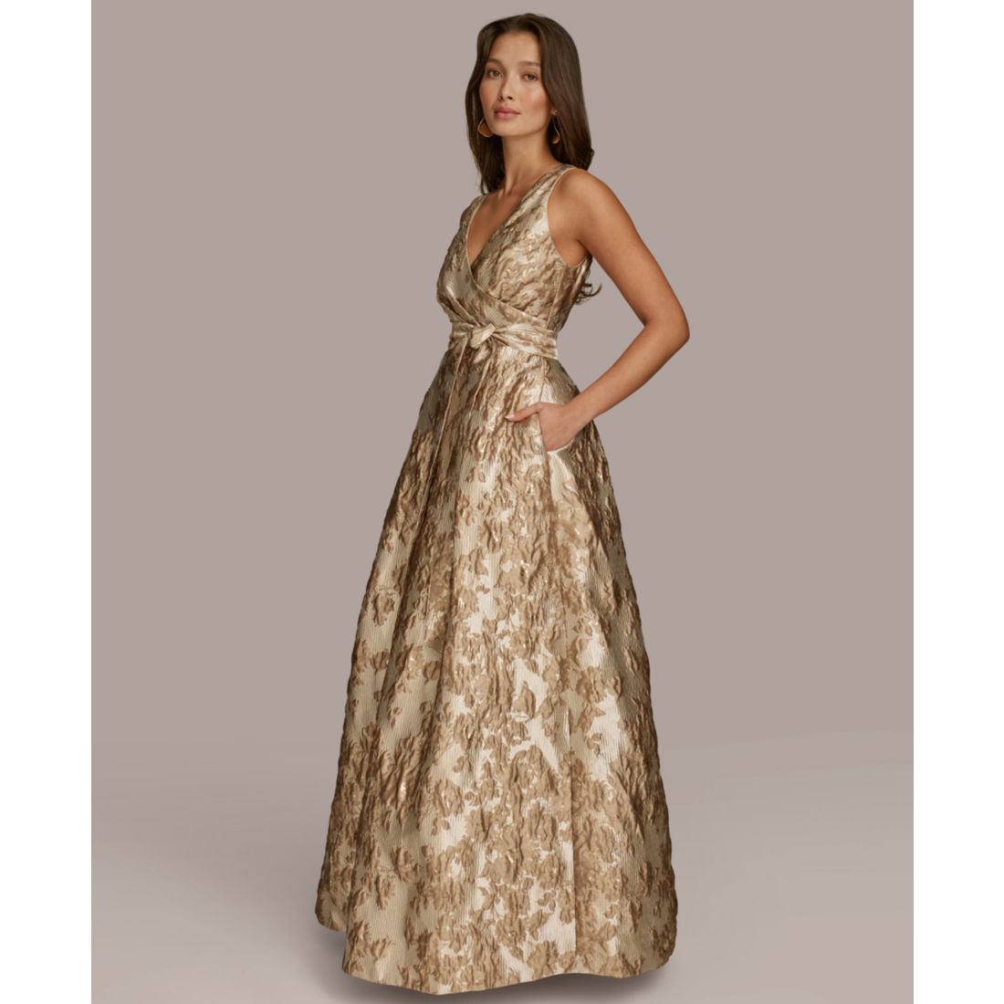 Donna Karan New York Women's Metallic-print Surplice Neck Gown