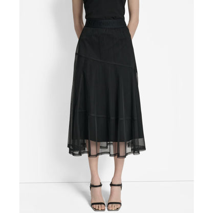 Dkny Women's Layered Mesh Logo-Tape Midi Skirt