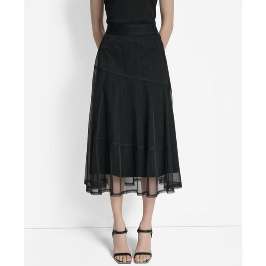 Dkny Women's Layered Mesh Logo-Tape Midi Skirt