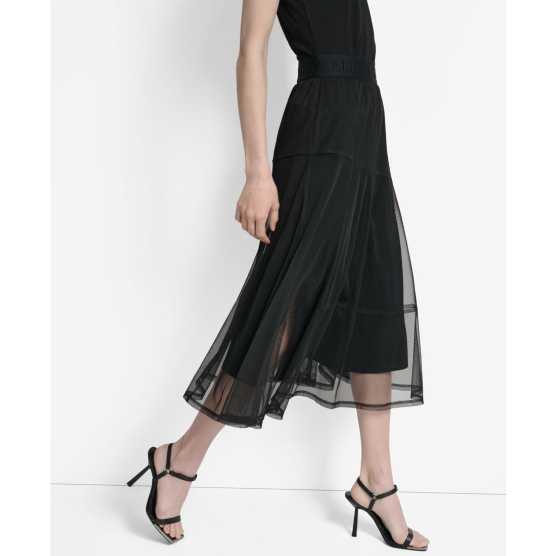Dkny Women's Layered Mesh Logo-Tape Midi Skirt