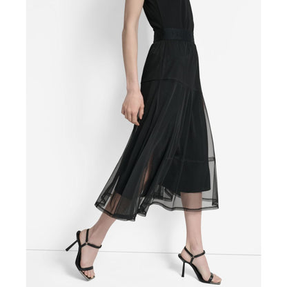 Dkny Women's Layered Mesh Logo-Tape Midi Skirt