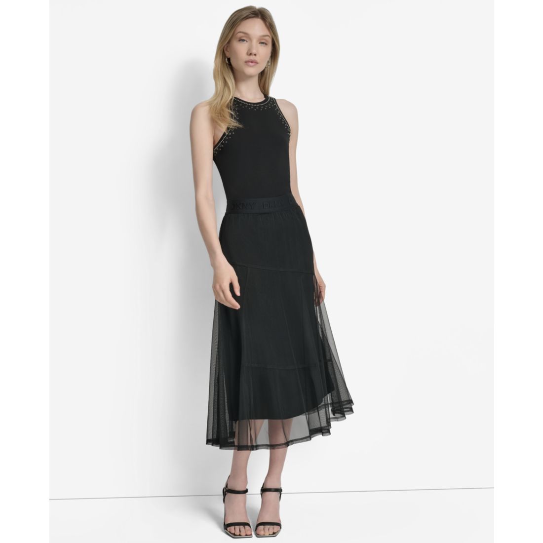 Dkny Women's Layered Mesh Logo-Tape Midi Skirt