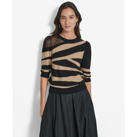Dkny Women's Zebra-Print 3/4-Sleeve Sweater