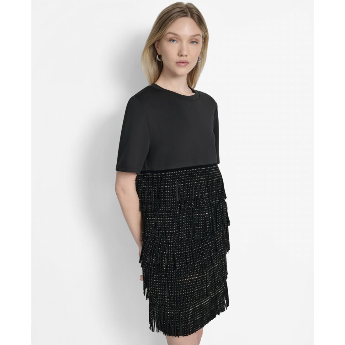 Dkny Women's Studded-Fringe Crewneck T-Shirt