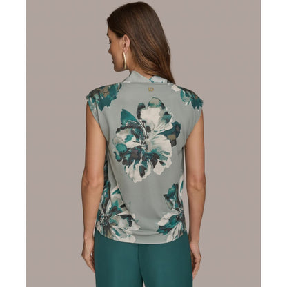 Donna Karan New York Printed Cap-Sleeve Cowlneck Top