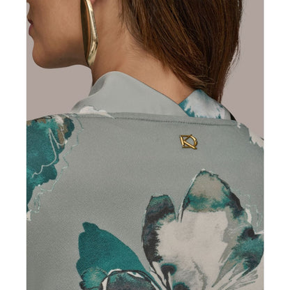 Donna Karan New York Printed Cap-Sleeve Cowlneck Top