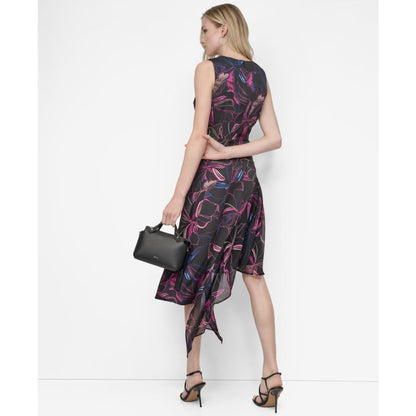 Dkny Women's V-Neck Sleeveless Asymmetrical Midi Dress