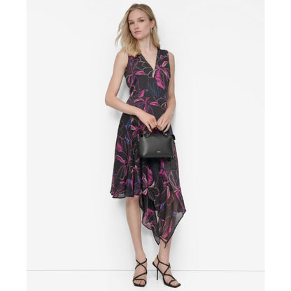 Dkny Women's V-Neck Sleeveless Asymmetrical Midi Dress