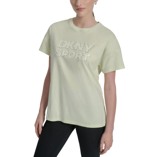 Dkny Sports Women's Rhinestone-Logo Drop-Shoulder T-Shirt - Iced Pear/ Silver