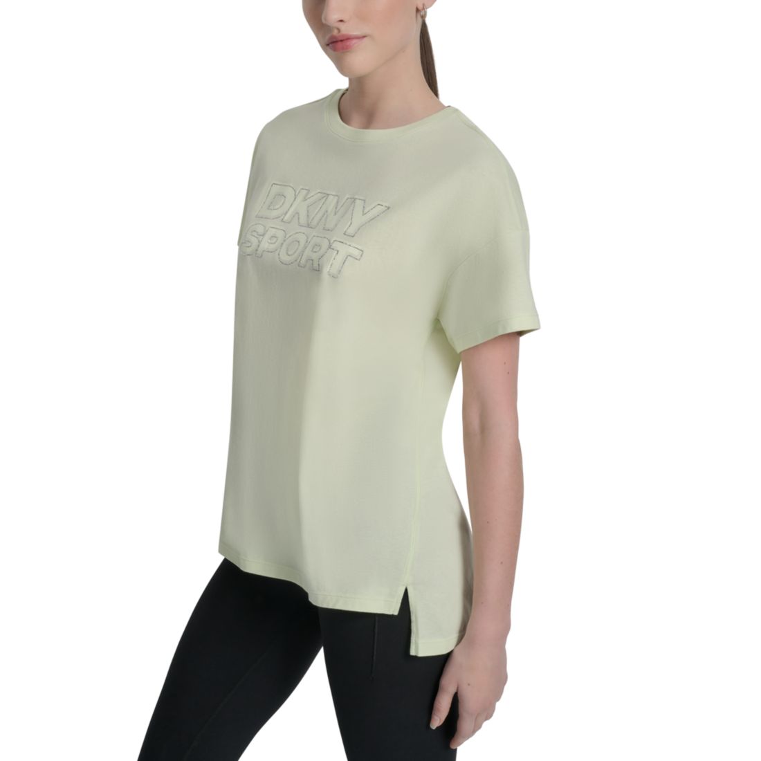 Dkny Sports Women's Rhinestone-Logo Drop-Shoulder T-Shirt - Iced Pear/ Silver