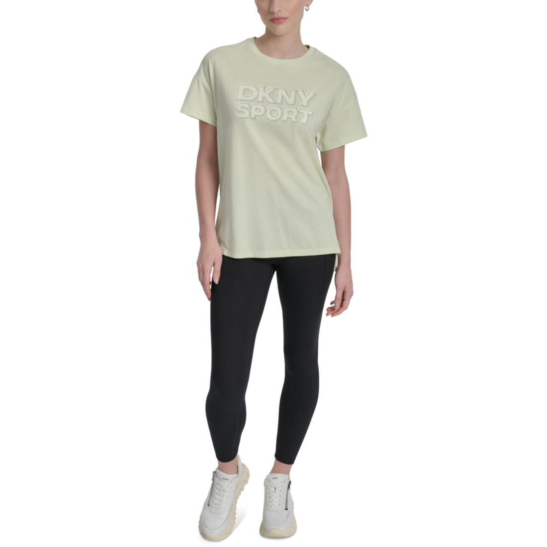 Dkny Sports Women's Rhinestone-Logo Drop-Shoulder T-Shirt - Iced Pear/ Silver