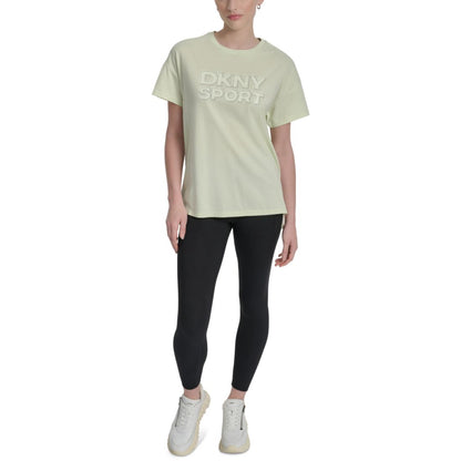 Dkny Sports Women's Rhinestone-Logo Drop-Shoulder T-Shirt - Iced Pear/ Silver