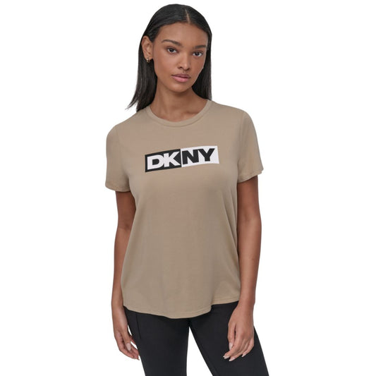 Dkny Sport Women's Colorblocked-Logo Crewneck T-Shirt - Azalea/ Black