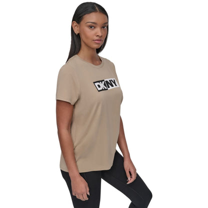 Dkny Sport Women's Colorblocked-Logo Crewneck T-Shirt - Azalea/ Black