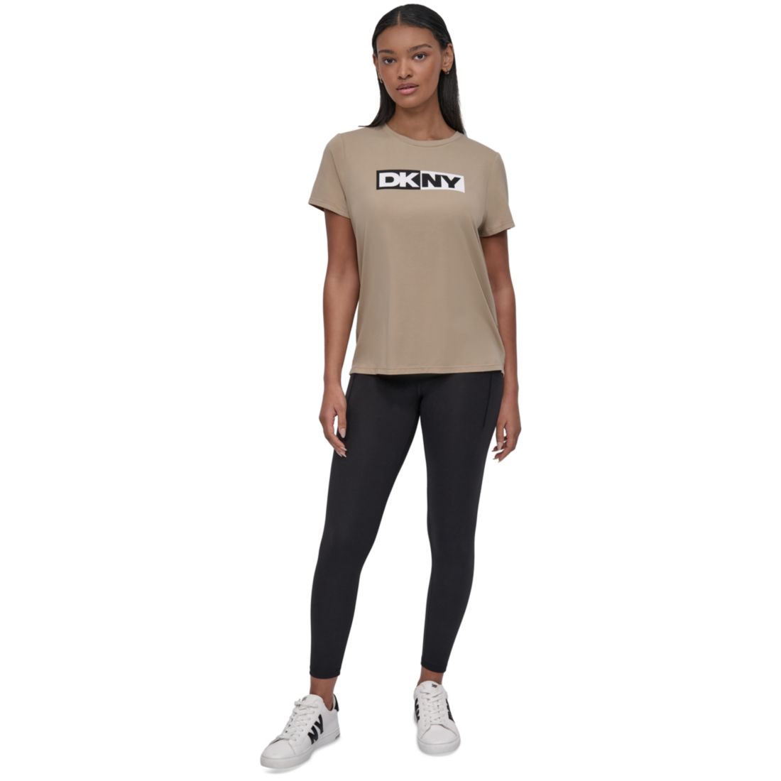 Dkny Sport Women's Colorblocked-Logo Crewneck T-Shirt - Azalea/ Black