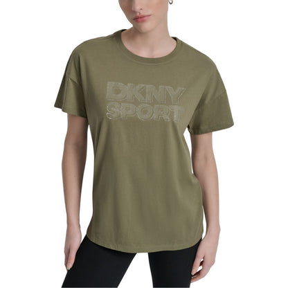 Dkny Sports Women's Rhinestone-Logo Drop-Shoulder T-Shirt - Iced Pear/ Silver