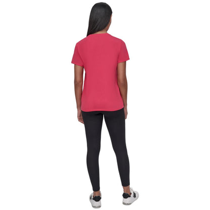Dkny Sport Women's Colorblocked-Logo Crewneck T-Shirt - Azalea/ Black