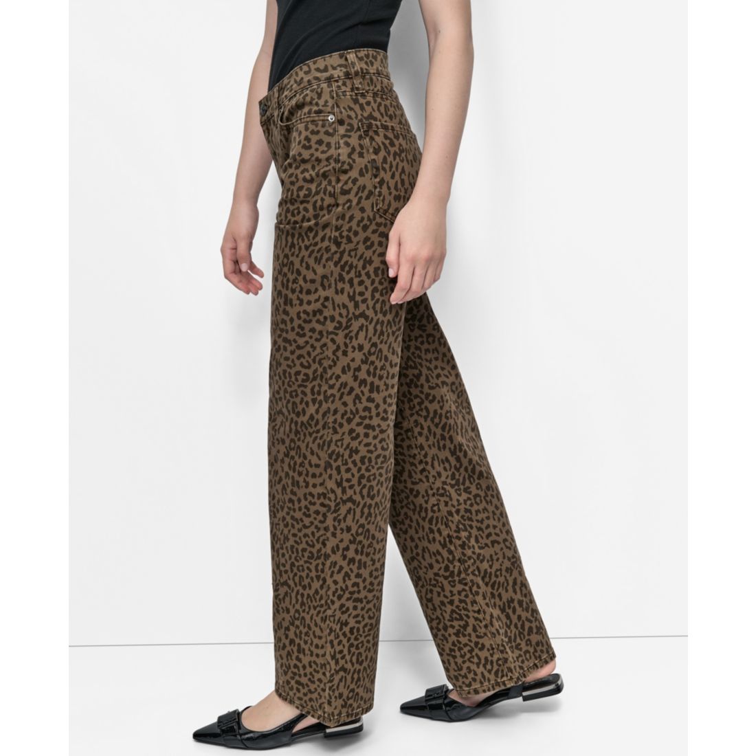 Dkny Jeans Women's Animal Print Mid-Rise Relaxed Straight-Leg Cotton Jeans
