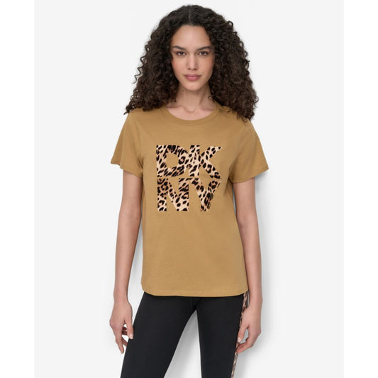 Dkny Women's Stacked Animal Print Crew Neck T-shirt - Black/ Black Whiskey
