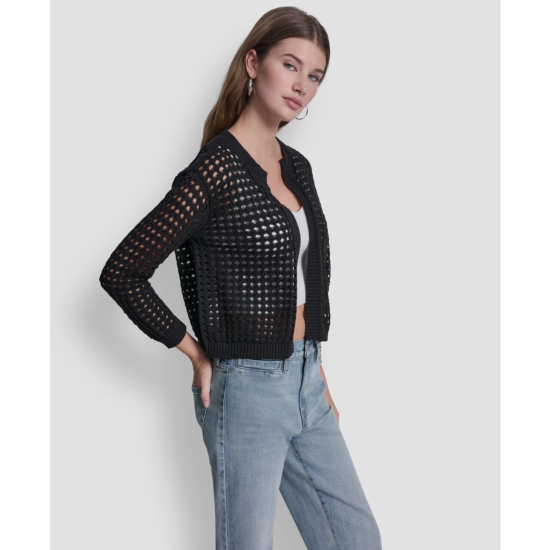 Dkny Jeans Petite Open-Stitch Cardigan