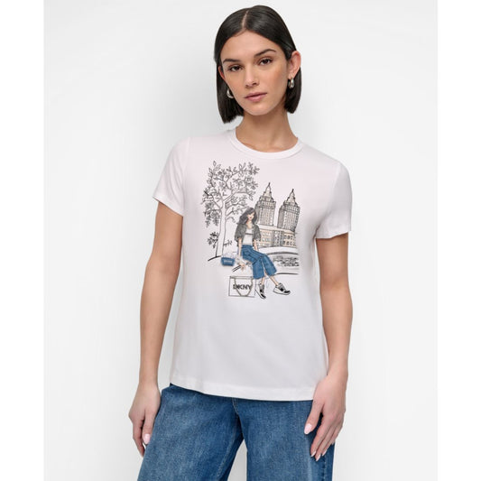 Dkny Women's Bow Bridge Conversational Crewneck Tee