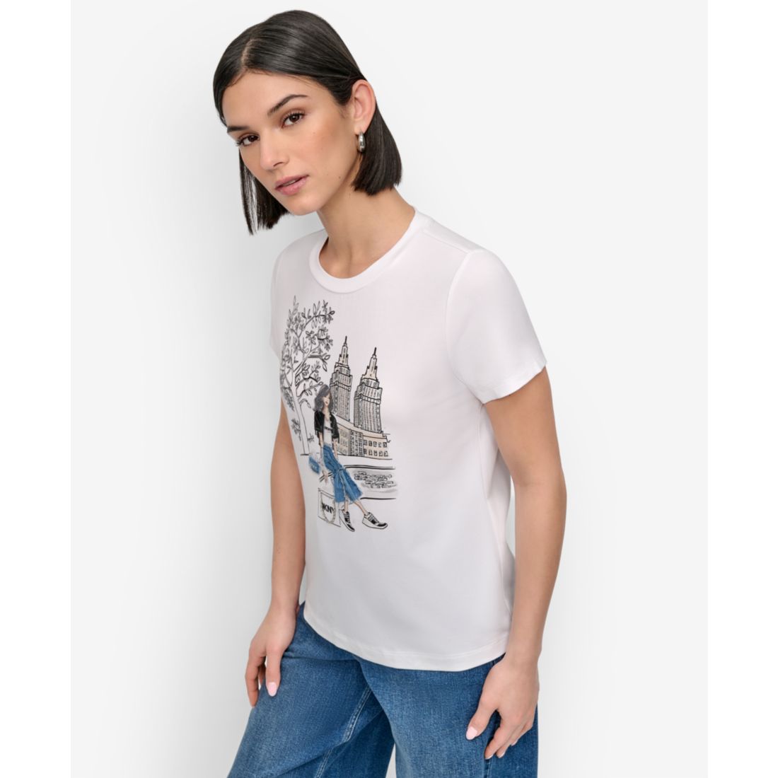 Dkny Women's Bow Bridge Conversational Crewneck Tee