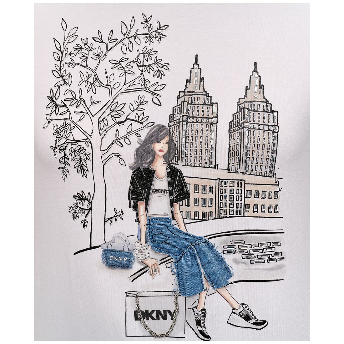 Dkny Women's Bow Bridge Conversational Crewneck Tee