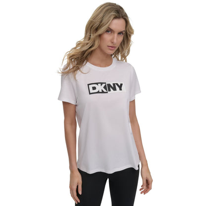 Dkny Sport Women's Colorblocked-Logo Crewneck T-Shirt - Azalea/ Black
