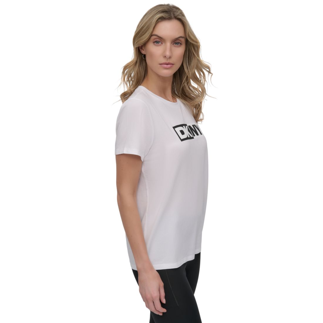 Dkny Sport Women's Colorblocked-Logo Crewneck T-Shirt - Azalea/ Black