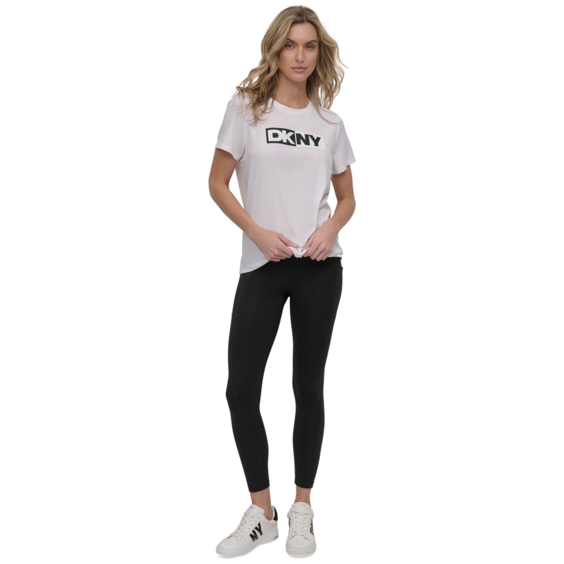 Dkny Sport Women's Colorblocked-Logo Crewneck T-Shirt - Azalea/ Black