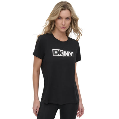 Dkny Sport Women's Colorblocked-Logo Crewneck T-Shirt - Azalea/ Black