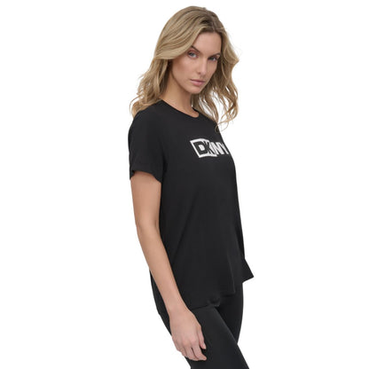 Dkny Sport Women's Colorblocked-Logo Crewneck T-Shirt - Azalea/ Black